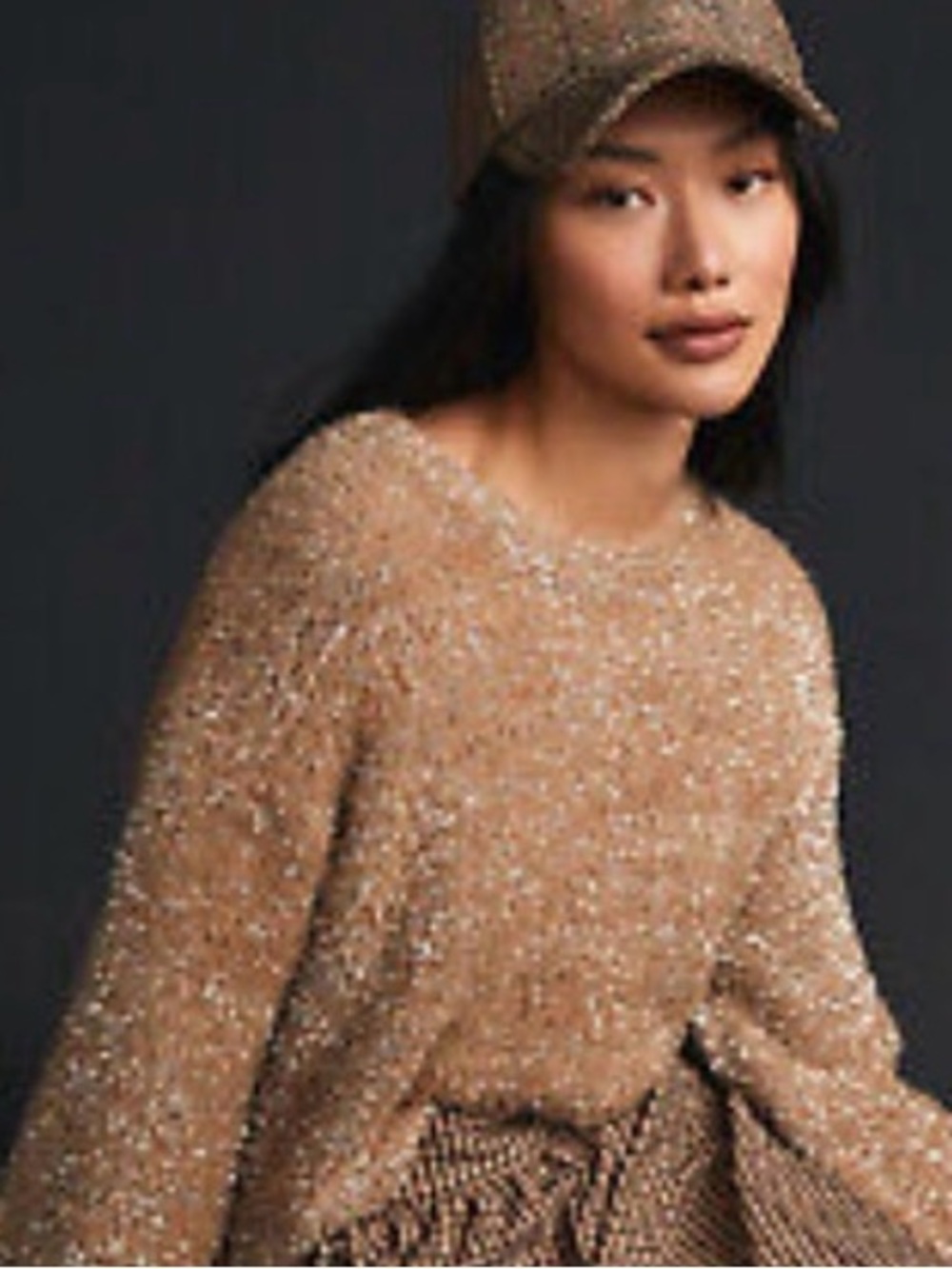 Anthropologie Maeve Tinsel Eyelash Sweater Fuzzy Crewneck Sweater